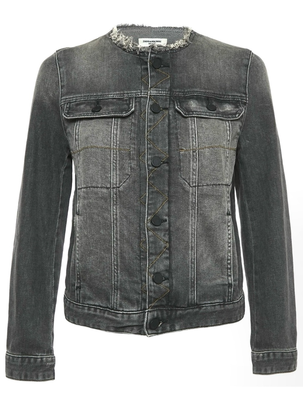 Zadig & Voltaire Kiok Gris Brode Love Now Embroidered Denim Jacket Black S